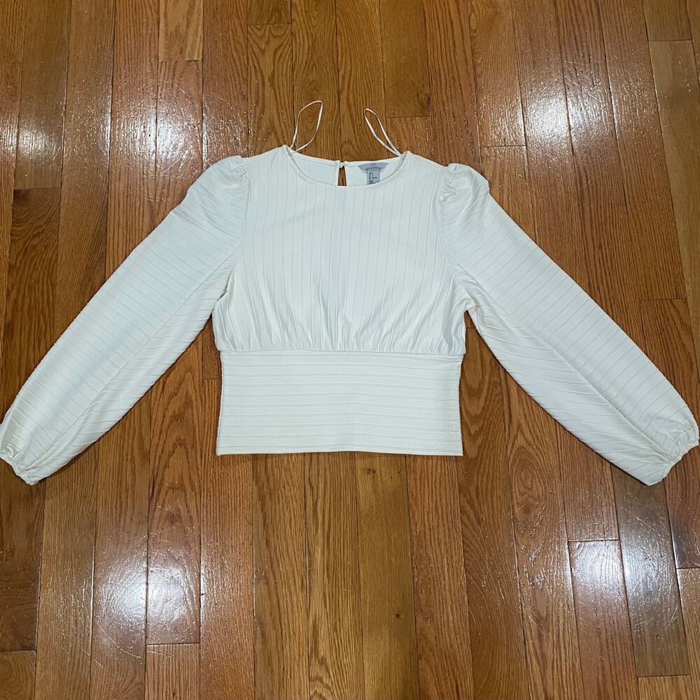 H&M Trend Conscious Stunning Textured-Stripe Top Natural White Women's Size S